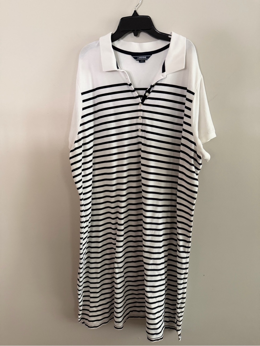 Lands End White and Black Striped Polo Tunic Dress